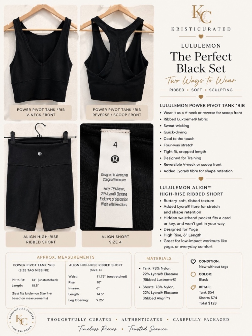 Lululemon Power Pivot Tank Rib Align High Rise Ribbed Shorts Set Black - Picture 2 of 12